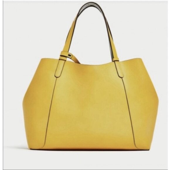 Zara Handbags - Zara Women's Tote Bag Leather Yellow Large Boho Office Travel